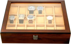 Lining Lockable(Brown) Luxury Watch Case Display Organizer with Removable Watch Pillow 18 alder petrochemical grandma paradox Slots Watch Box Organizer for Men Women with Glass Top Metal Clasp Velvet 