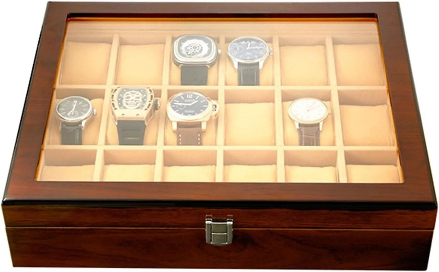 Lining Lockable(Brown) Luxury Watch Case Display Organizer with Removable Watch Pillow 18 alder petrochemical grandma paradox Slots Watch Box Organizer for Men Women with Glass Top Metal Clasp Velvet 