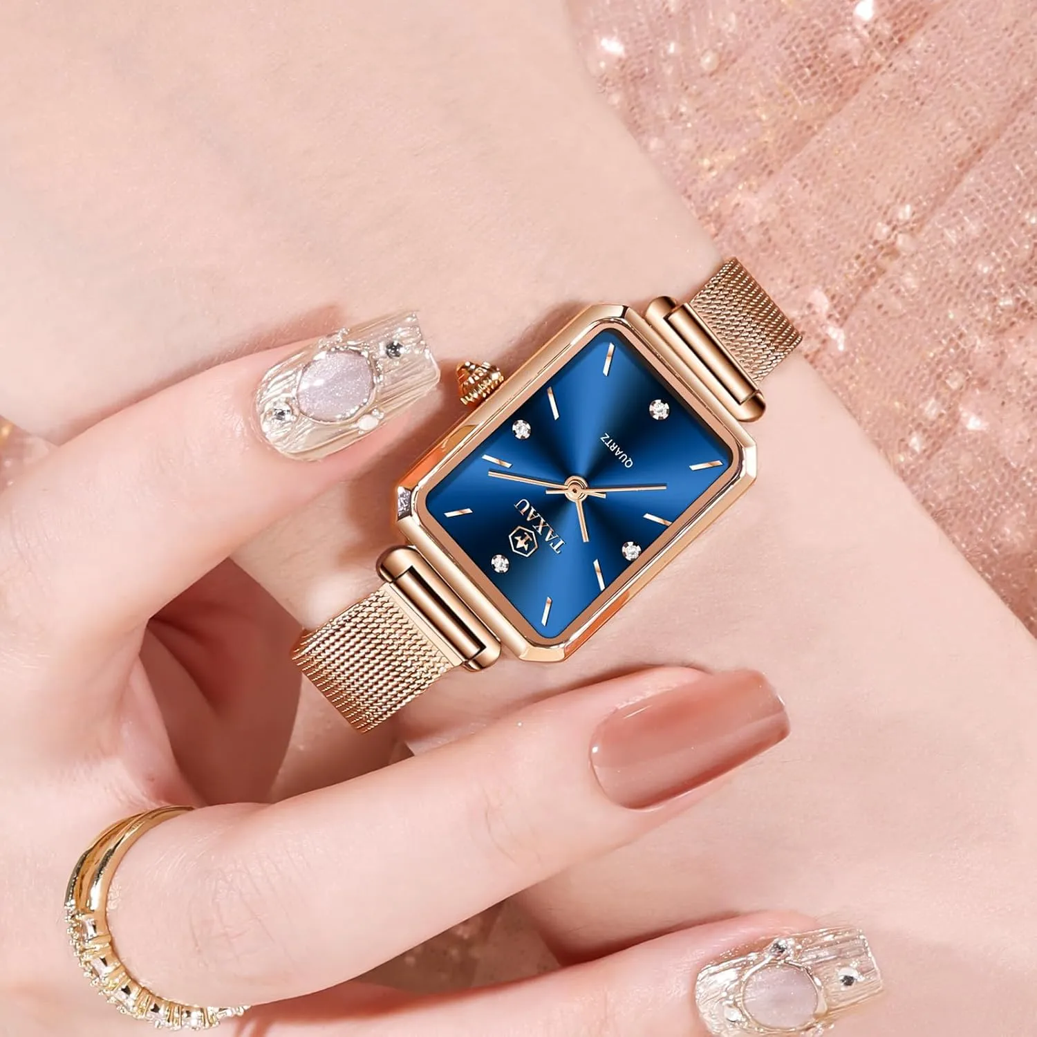 literate fixture dose Minimalist Women Watch Reloj de Mujer Women Watches Rose Gold Mesh Womens Watches for Small Wrists Classic Square Diamond Watch Waterproof Thin Watch Easy Read Analog Quartz 