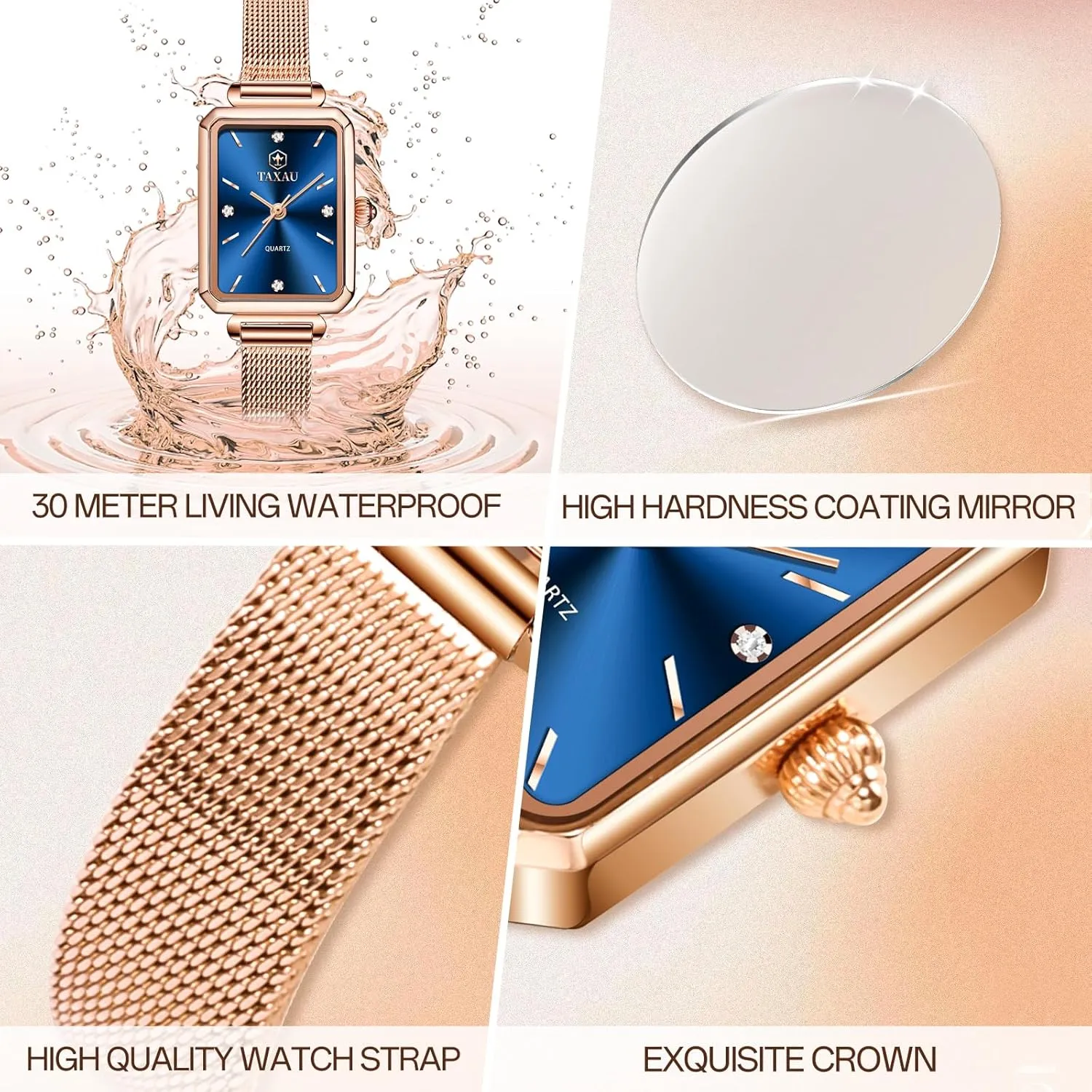 literate fixture dose Minimalist Women Watch Reloj de Mujer Women Watches Rose Gold Mesh Womens Watches for Small Wrists Classic Square Diamond Watch Waterproof Thin Watch Easy Read Analog Quartz 