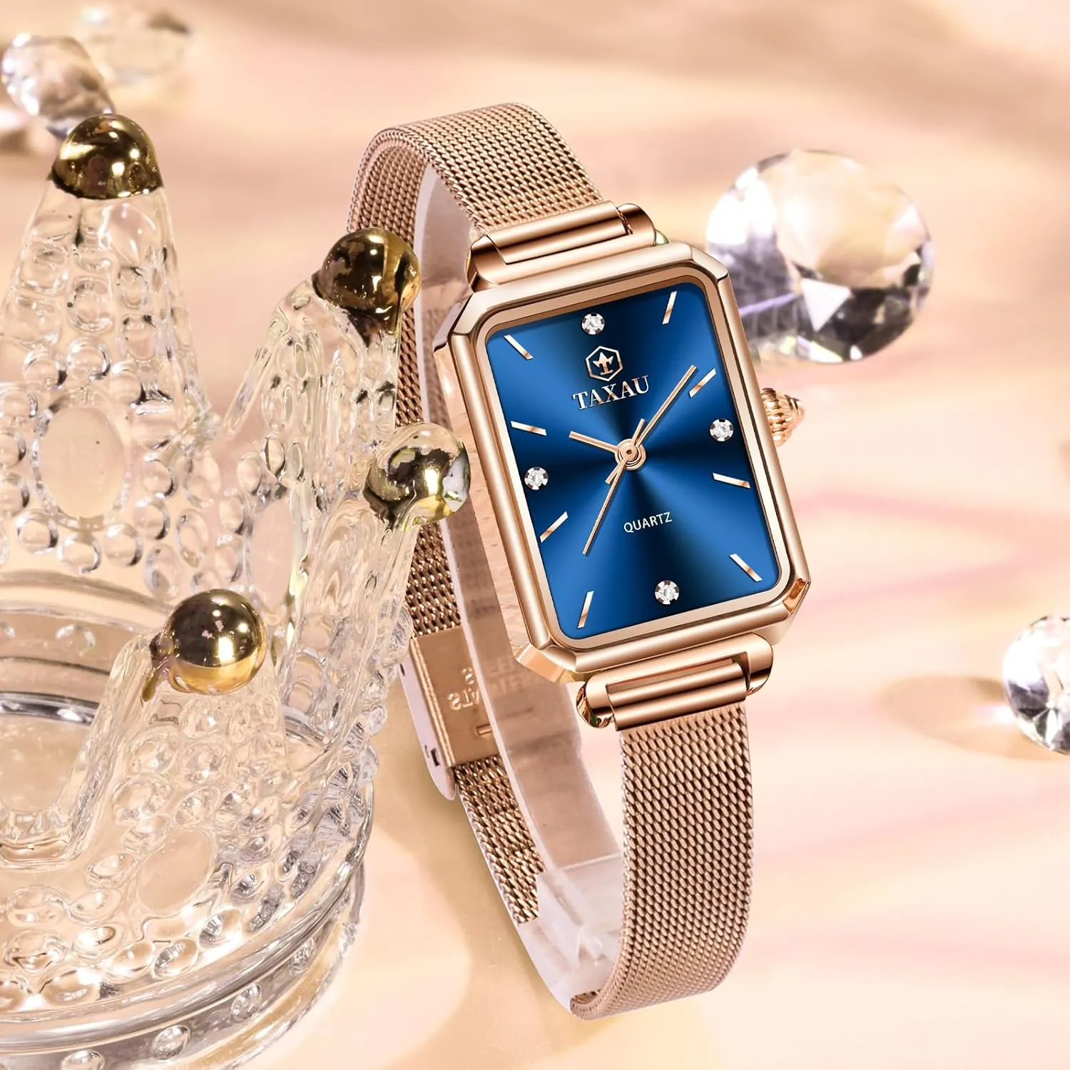 literate fixture dose Minimalist Women Watch Reloj de Mujer Women Watches Rose Gold Mesh Womens Watches for Small Wrists Classic Square Diamond Watch Waterproof Thin Watch Easy Read Analog Quartz 