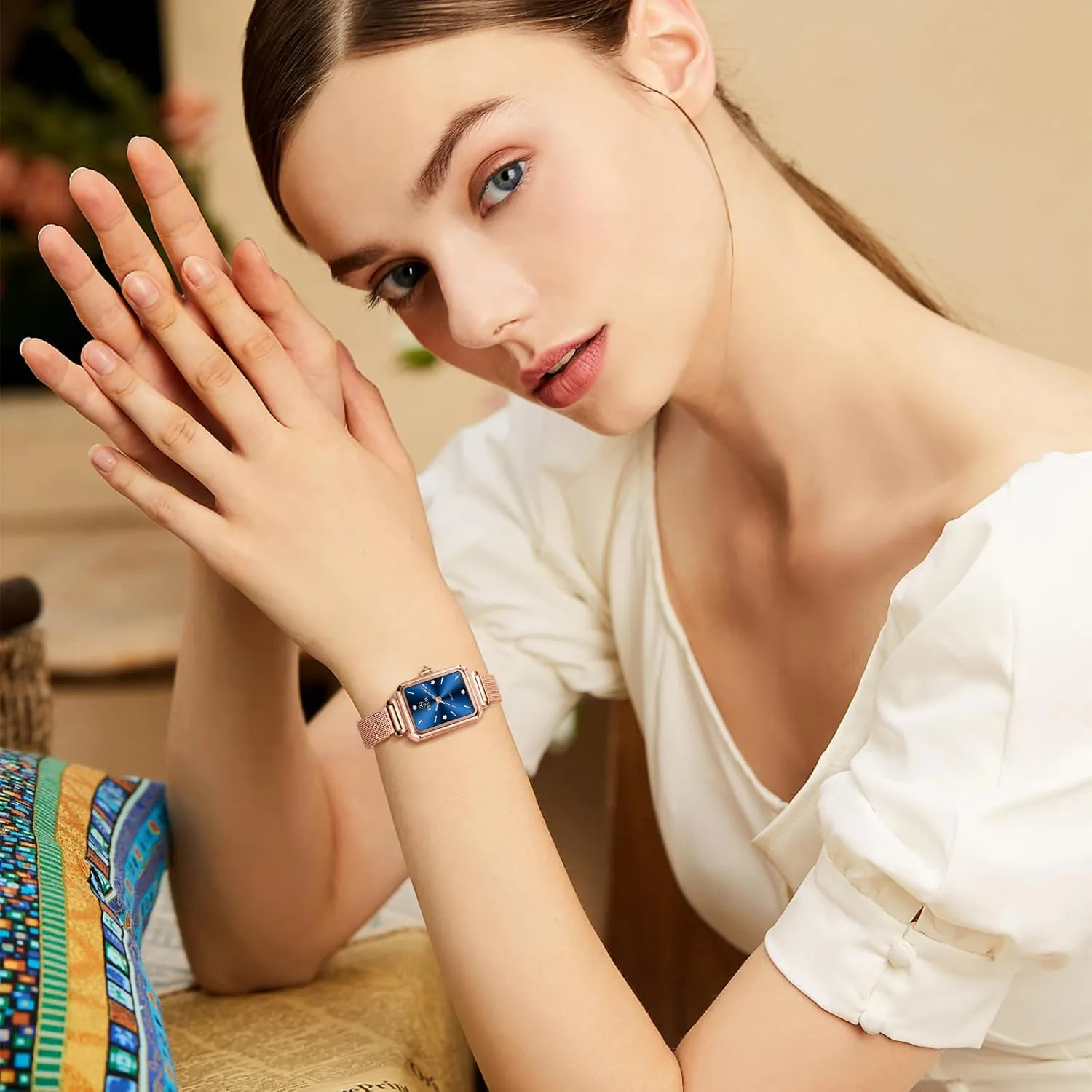 literate fixture dose Minimalist Women Watch Reloj de Mujer Women Watches Rose Gold Mesh Womens Watches for Small Wrists Classic Square Diamond Watch Waterproof Thin Watch Easy Read Analog Quartz 