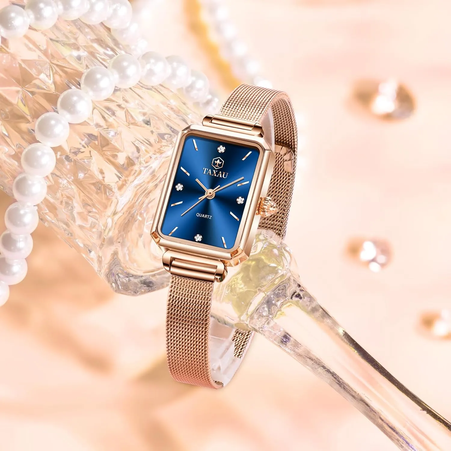 literate fixture dose Minimalist Women Watch Reloj de Mujer Women Watches Rose Gold Mesh Womens Watches for Small Wrists Classic Square Diamond Watch Waterproof Thin Watch Easy Read Analog Quartz 
