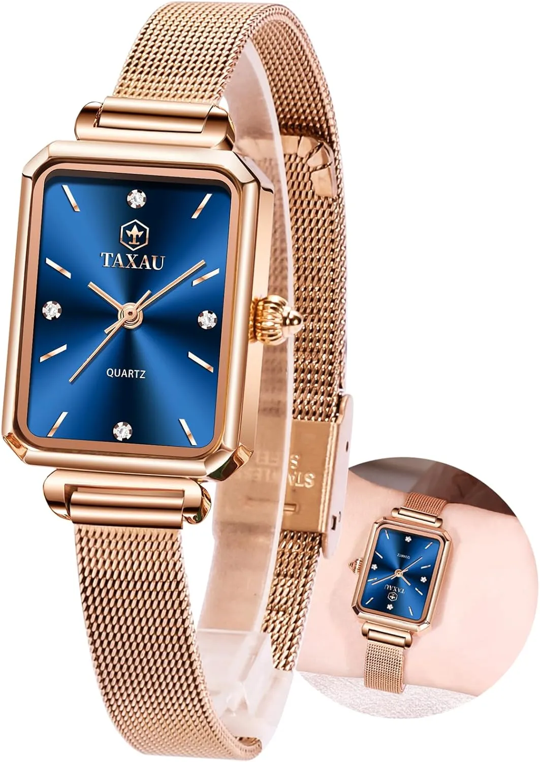 literate fixture dose Minimalist Women Watch Reloj de Mujer Women Watches Rose Gold Mesh Womens Watches for Small Wrists Classic Square Diamond Watch Waterproof Thin Watch Easy Read Analog Quartz 