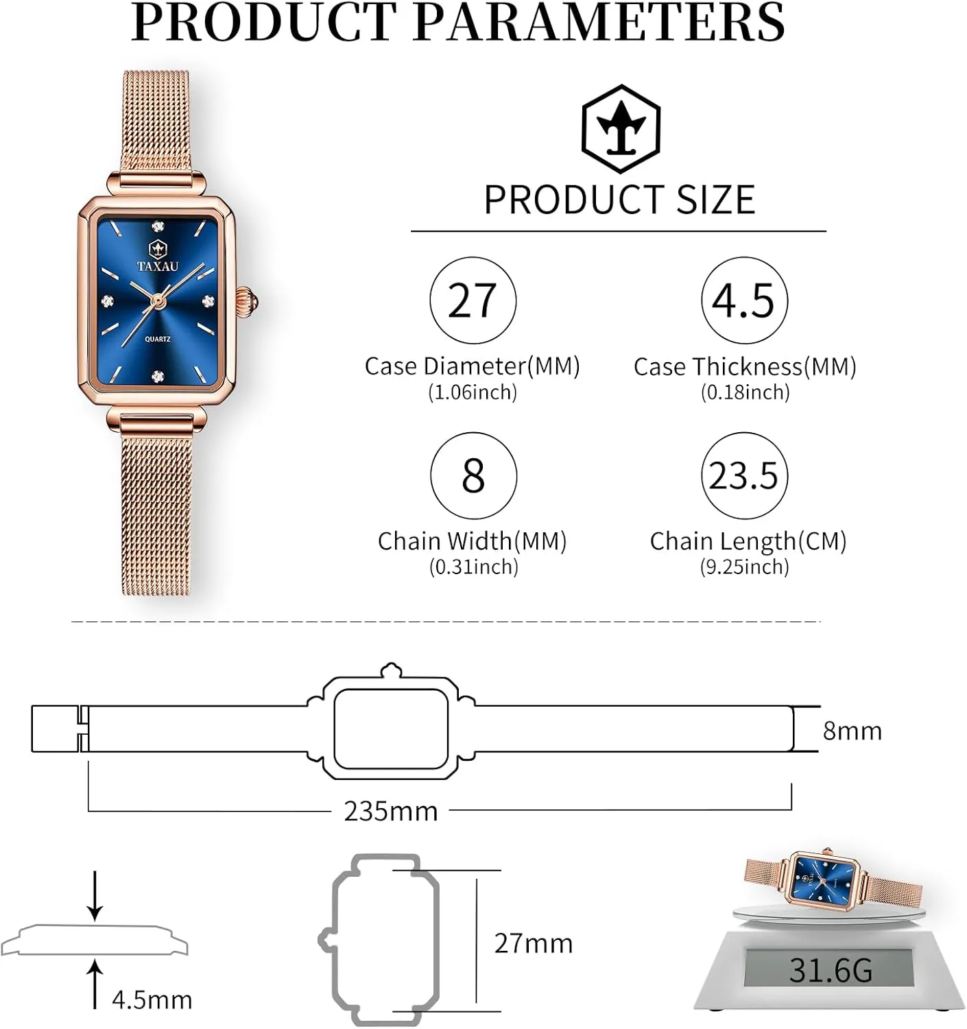 literate fixture dose Minimalist Women Watch Reloj de Mujer Women Watches Rose Gold Mesh Womens Watches for Small Wrists Classic Square Diamond Watch Waterproof Thin Watch Easy Read Analog Quartz 