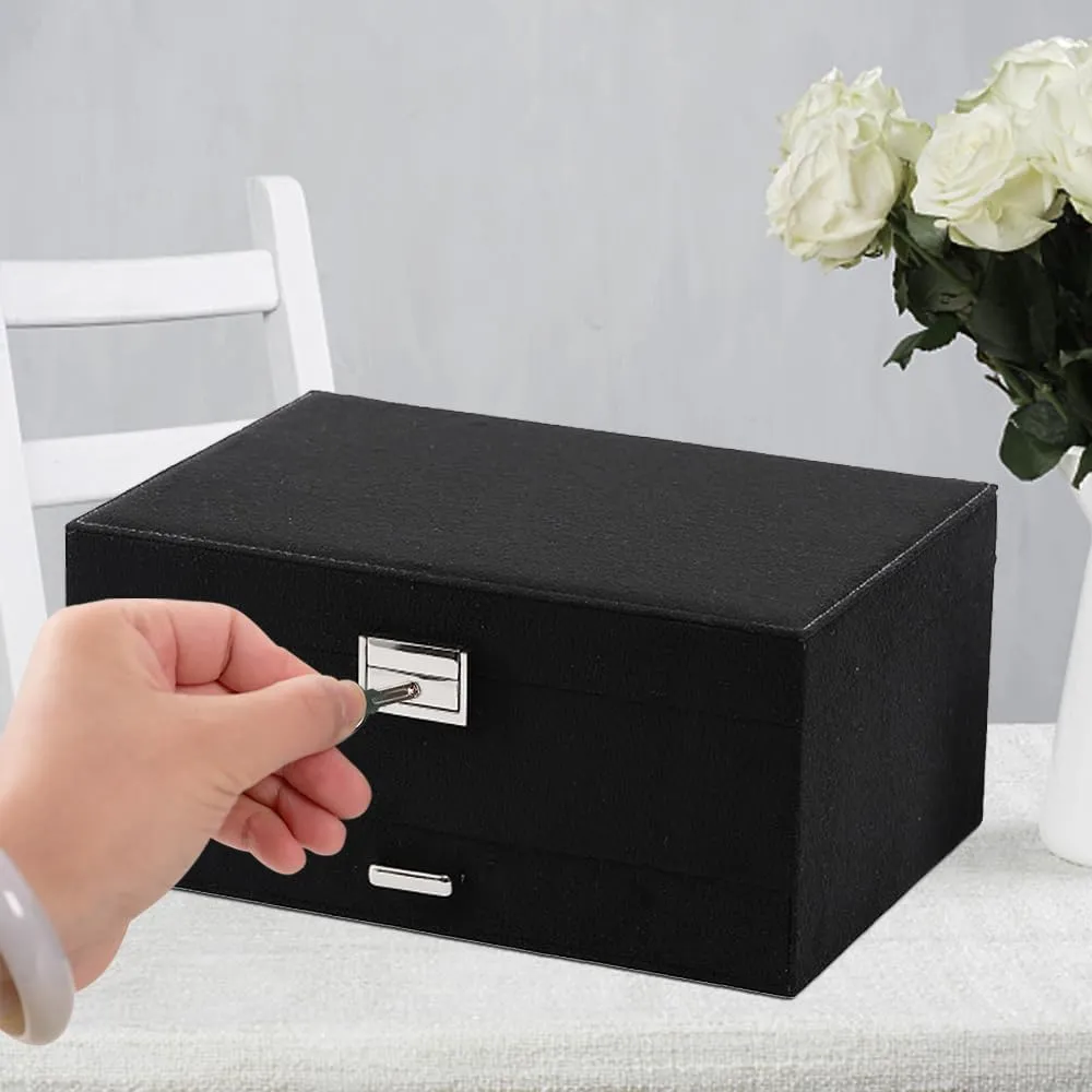 Lock and Drawers, Varying Compartments for Necklace, Bracelets, Earrings, Rings, and Watch (Black, Extra Large) Soddeph Large Jewelry Organizer Box, 3-tier Display Case, Velvet Jewelry Box laundry awareness quickly with 