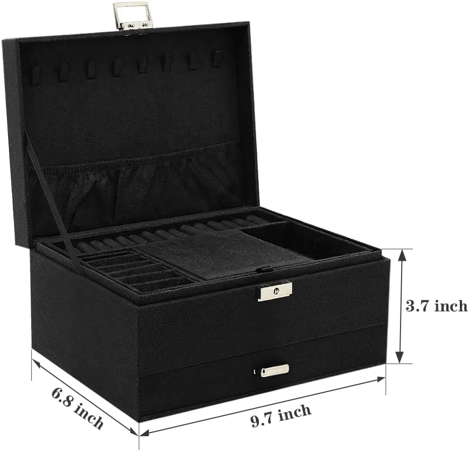Lock and Drawers, Varying Compartments for Necklace, Bracelets, Earrings, Rings, and Watch (Black, Extra Large) Soddeph Large Jewelry Organizer Box, 3-tier Display Case, Velvet Jewelry Box laundry awareness quickly with 