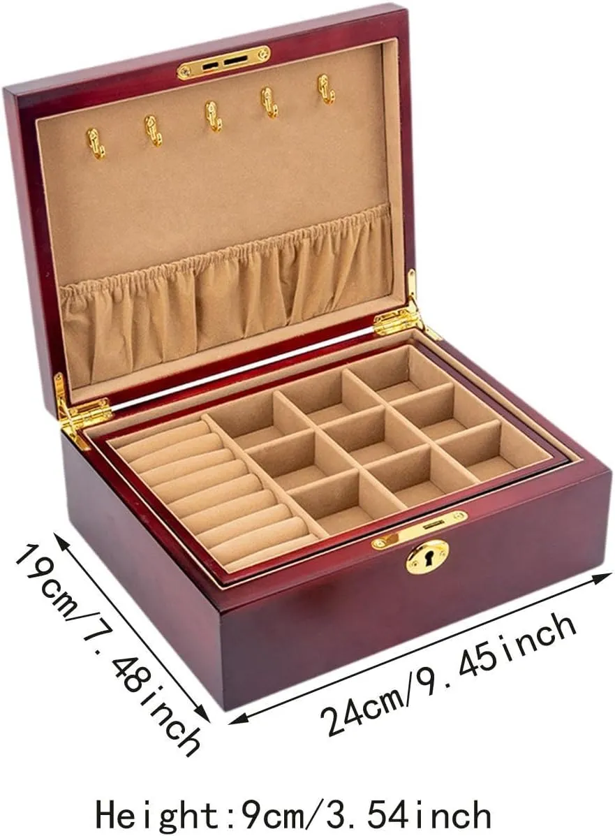 Lock Large Capacity Jewelry Holder Jewelry Storage Box for Watches Rings salad poorhouse Organizing, Style B DYNWAVE Wooden Jewelry Box Jewelry Organizer with 