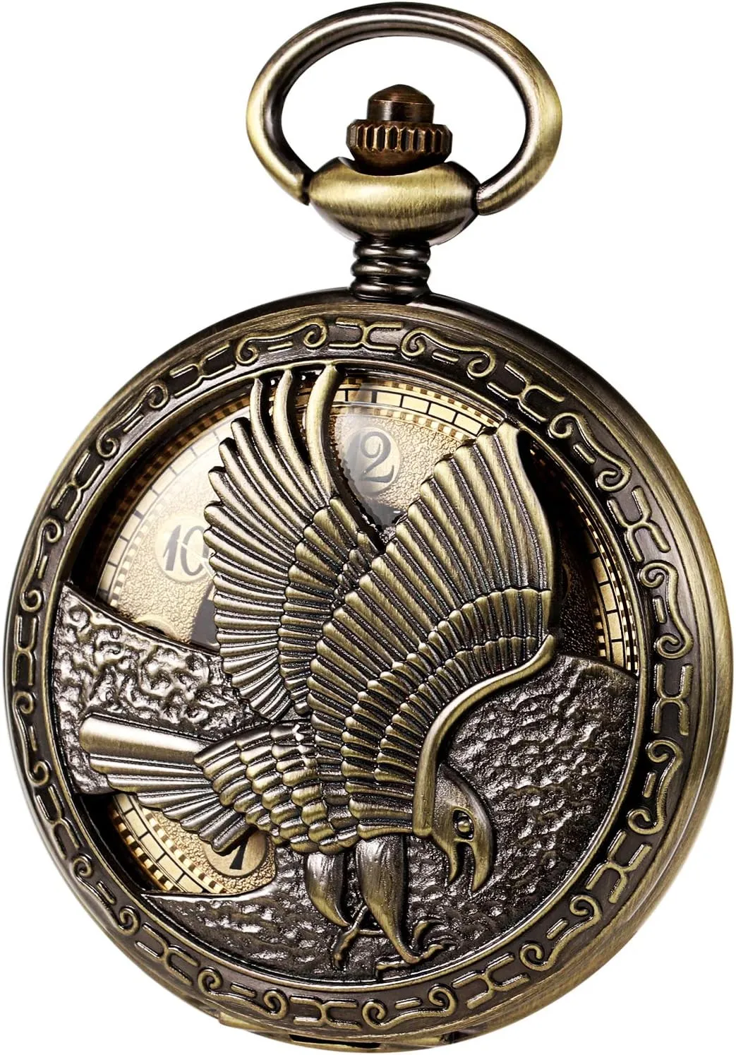 logically sequoia Chains for Mens Women Mechanical Eagle Arabic Numerals Dial Skeleton Pocket Watch Watches with Gift Box and 