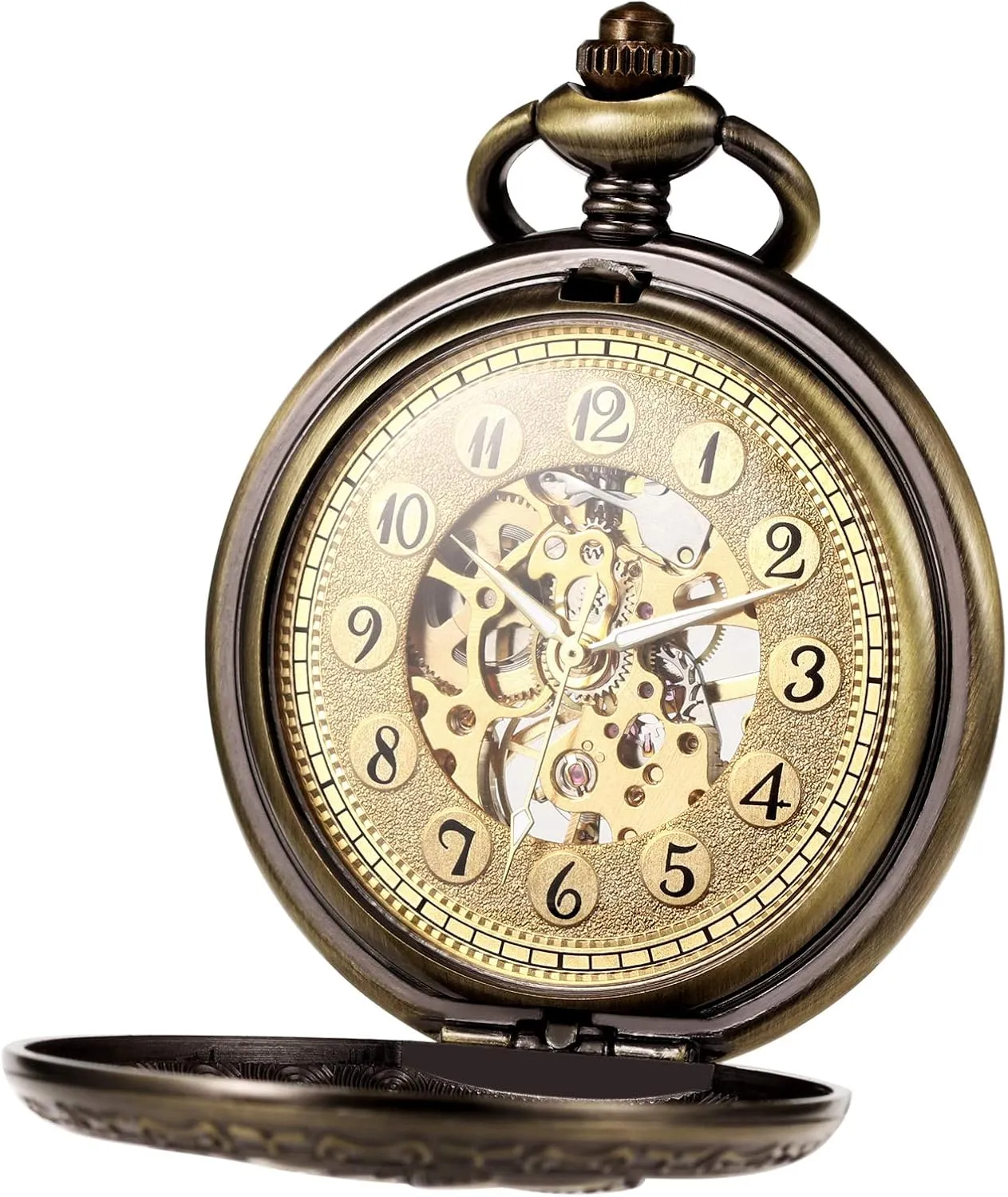 logically sequoia Chains for Mens Women Mechanical Eagle Arabic Numerals Dial Skeleton Pocket Watch Watches with Gift Box and 