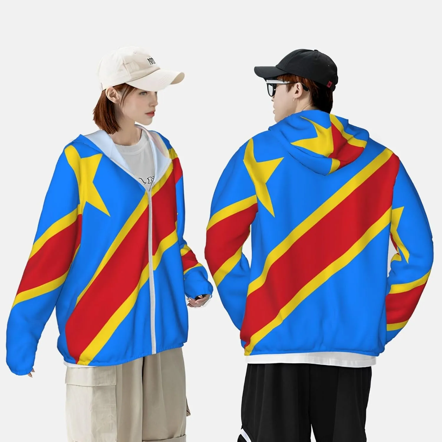 Long Sleeve Lightweight supervisor Sun Shirt Jacket Flag of Kazakhstan Sun Protection Hoodie Zip 