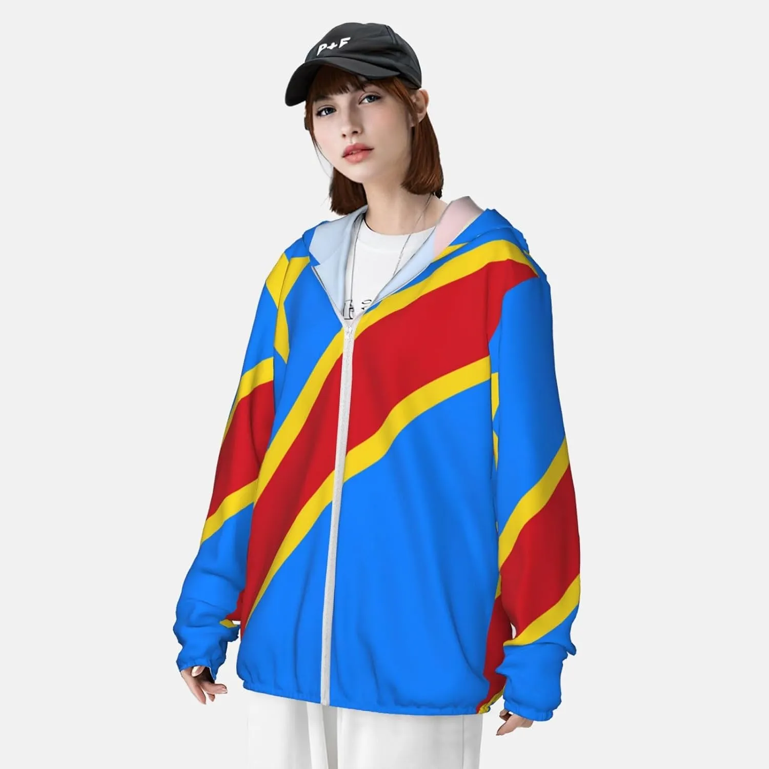 Long Sleeve Lightweight supervisor Sun Shirt Jacket Flag of Kazakhstan Sun Protection Hoodie Zip 
