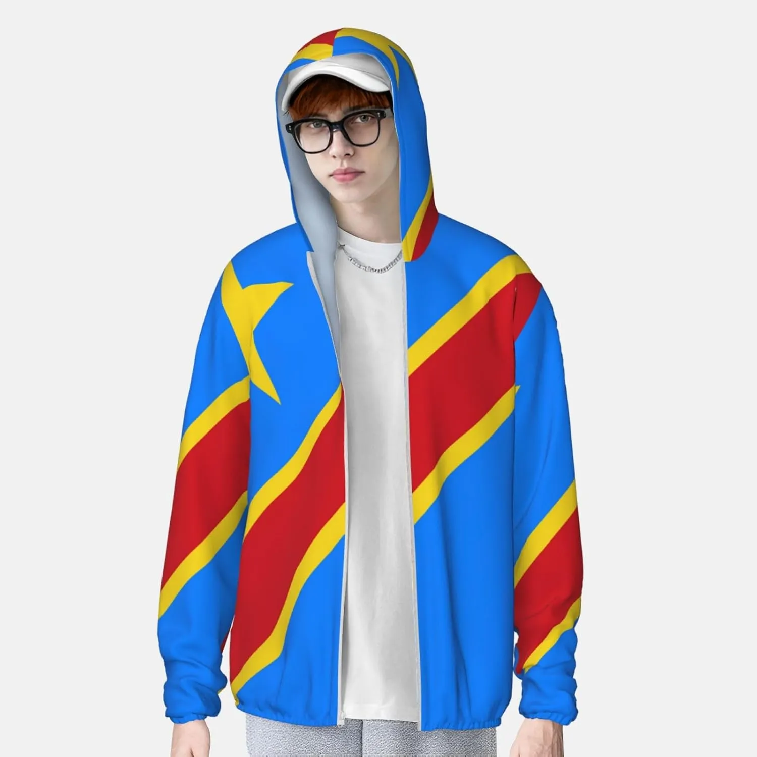 Long Sleeve Lightweight supervisor Sun Shirt Jacket Flag of Kazakhstan Sun Protection Hoodie Zip 