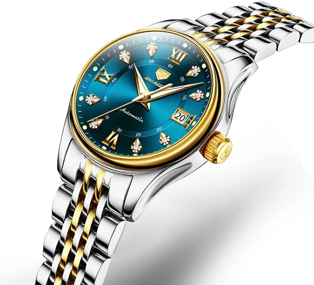 Luminous Blue dial ?? OLEVS Women's Automatic Watch Luxury Diamond Self Winding Dress Wrist Watch everlasting Moon Phase Stainless Steel Waterproof 