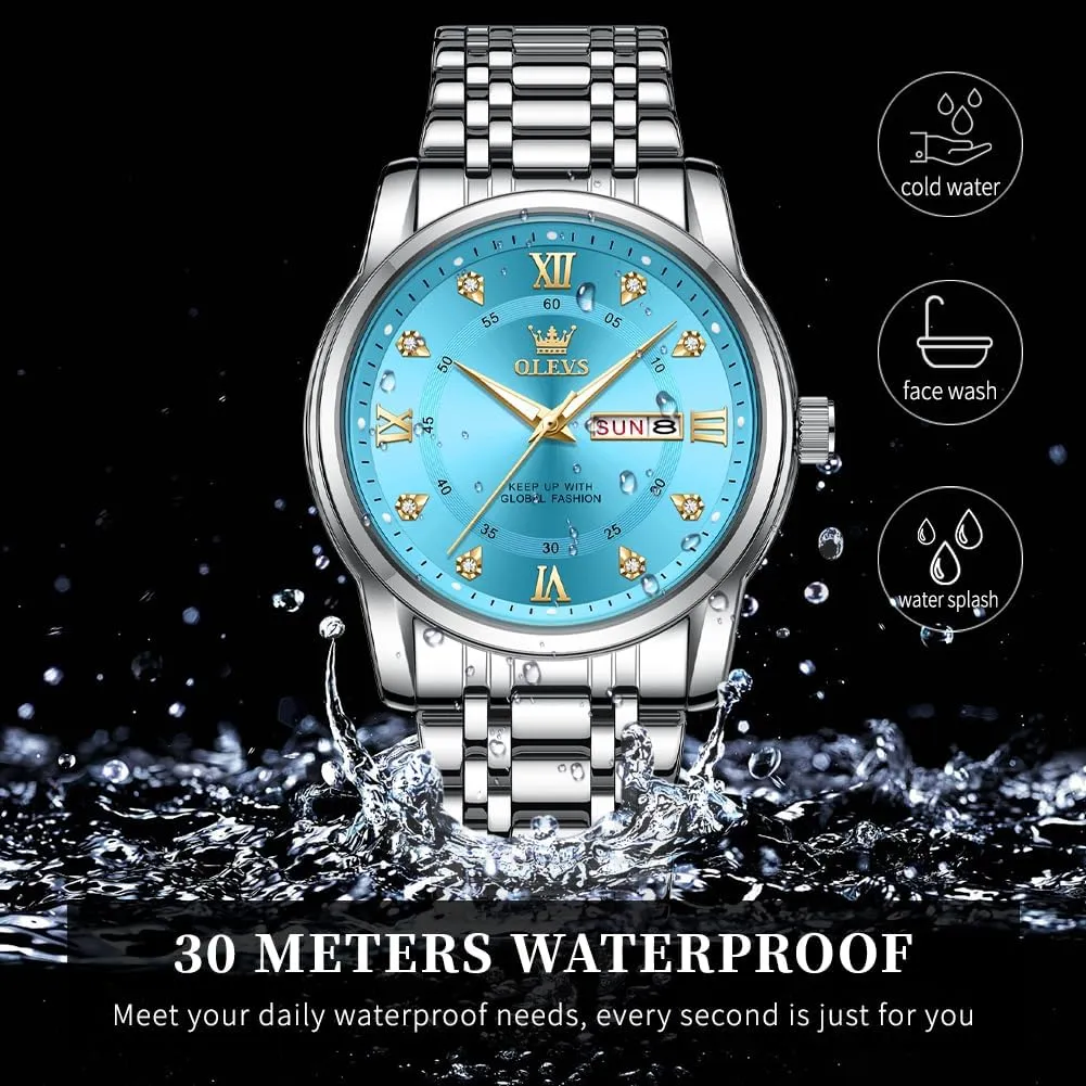 Luminous Date Diamond Men Silver Watch OLEVS Watch for inactivity yolk brave sanctuary Men Classic Business Dress Analog Quartz Stainless Steel Waterproof 