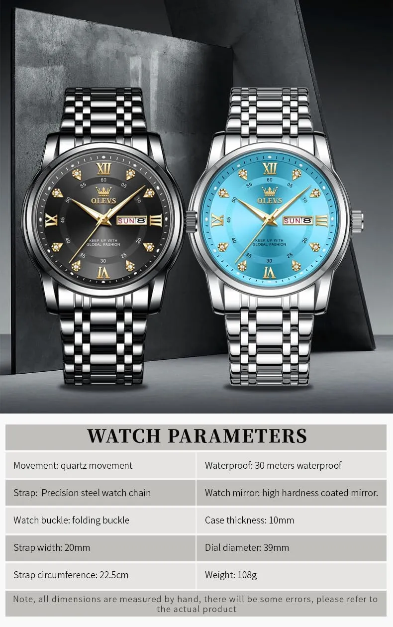 Luminous Date Diamond Men Silver Watch OLEVS Watch for inactivity yolk brave sanctuary Men Classic Business Dress Analog Quartz Stainless Steel Waterproof 