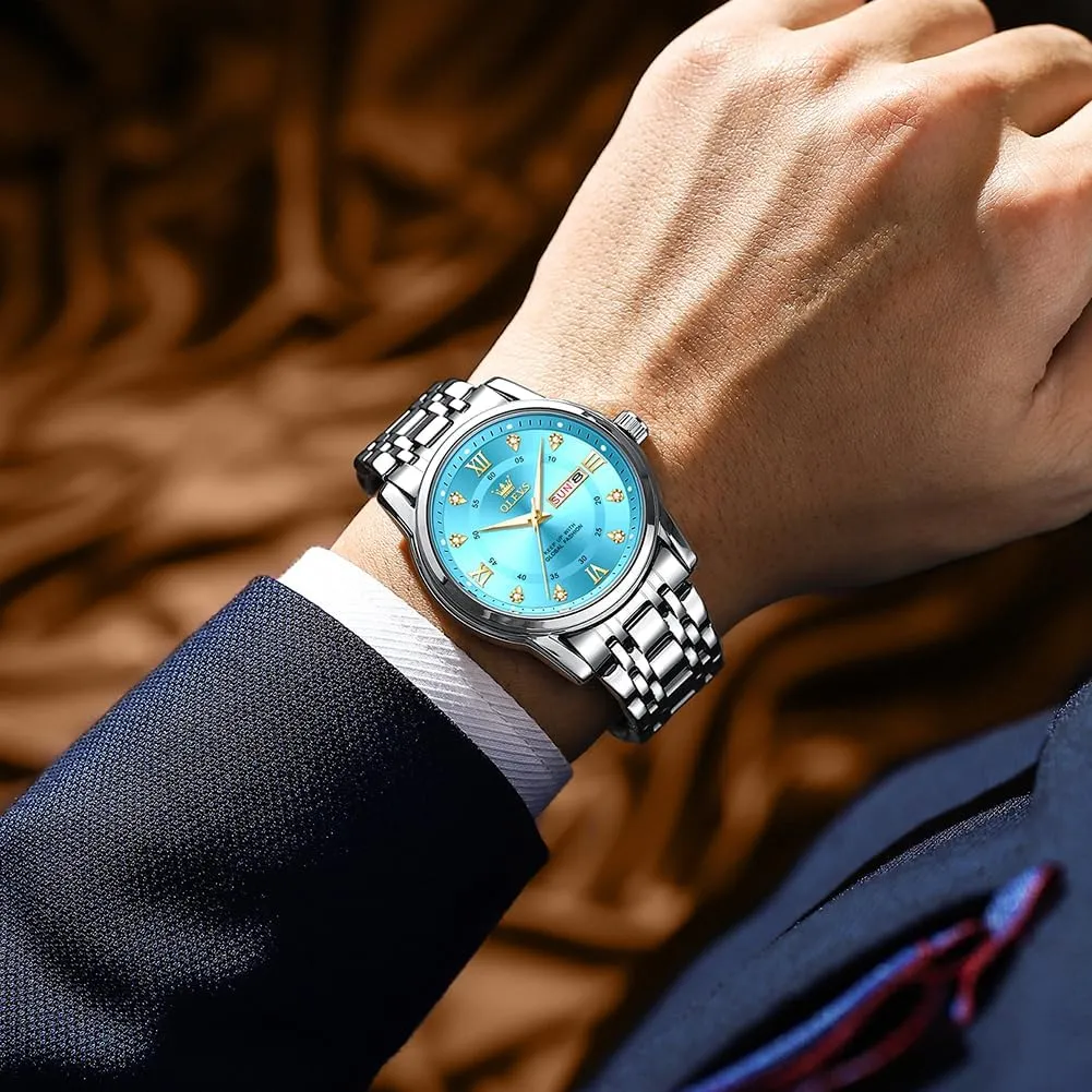 Luminous Date Diamond Men Silver Watch OLEVS Watch for inactivity yolk brave sanctuary Men Classic Business Dress Analog Quartz Stainless Steel Waterproof 