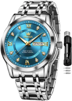 Luminous Date Diamond Men Silver Watch OLEVS Watch for inactivity yolk brave sanctuary Men Classic Business Dress Analog Quartz Stainless Steel Waterproof 