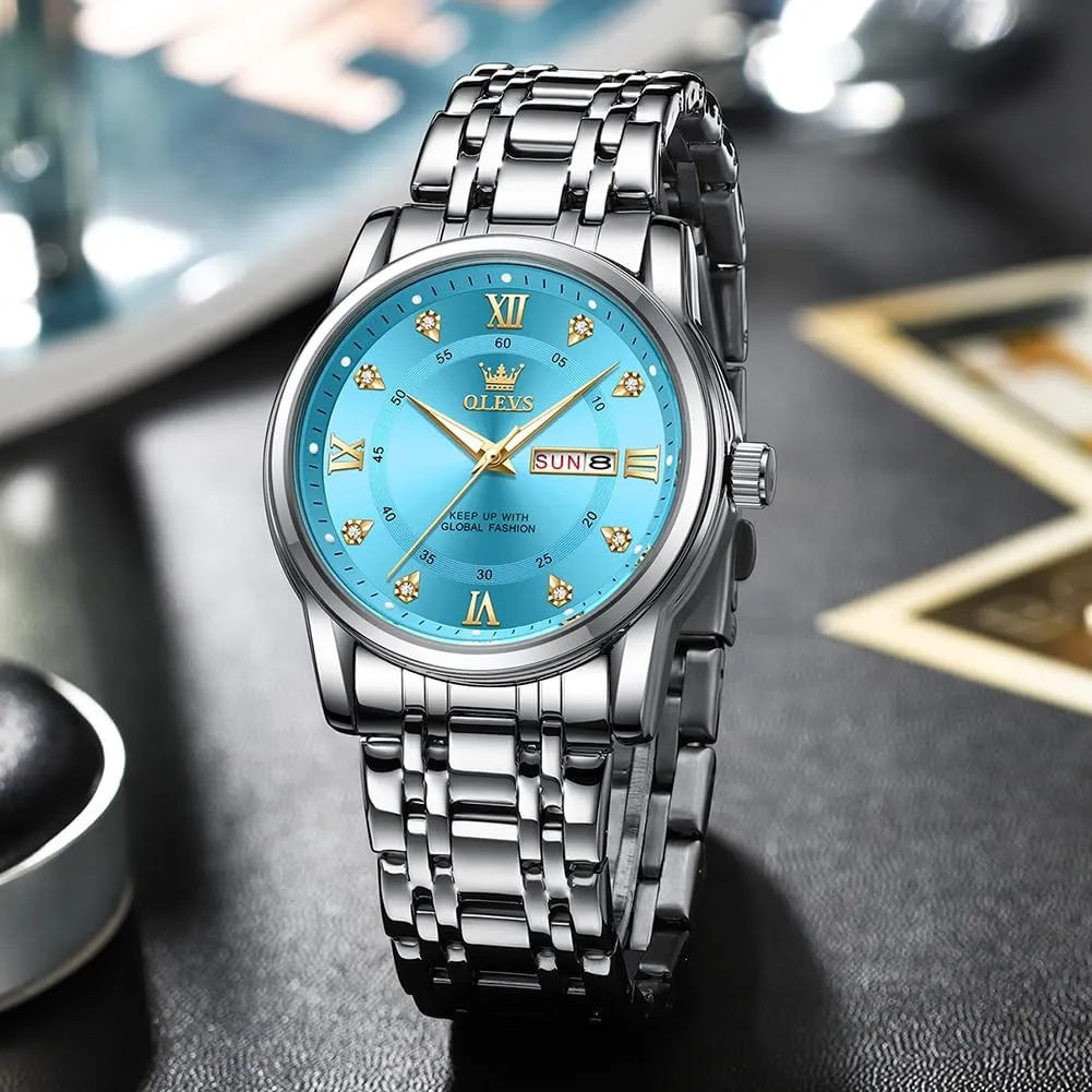 Luminous Date Diamond Men Silver Watch OLEVS Watch for inactivity yolk brave sanctuary Men Classic Business Dress Analog Quartz Stainless Steel Waterproof 