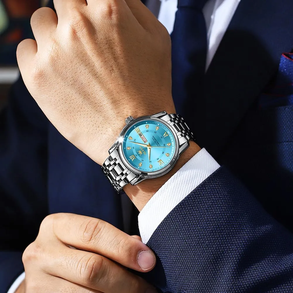 Luminous Date Diamond Men Silver Watch OLEVS Watch for inactivity yolk brave sanctuary Men Classic Business Dress Analog Quartz Stainless Steel Waterproof 