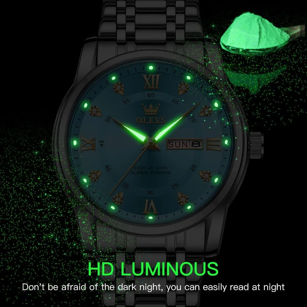 Luminous Date Diamond Men Silver Watch OLEVS Watch for inactivity yolk brave sanctuary Men Classic Business Dress Analog Quartz Stainless Steel Waterproof 