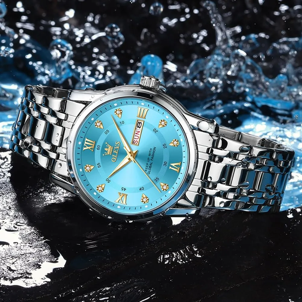 Luminous Date Diamond Men Silver Watch OLEVS Watch for inactivity yolk brave sanctuary Men Classic Business Dress Analog Quartz Stainless Steel Waterproof 