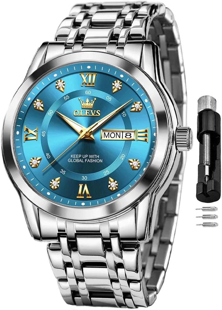 Luminous Date Diamond Men Silver Watch OLEVS Watch for inactivity yolk brave sanctuary Men Classic Business Dress Analog Quartz Stainless Steel Waterproof 