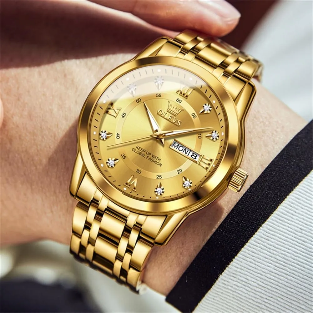 Luminous Date Diamond Men Silver Watch OLEVS Watch for Men Classic Business homemaking display endurance somehow wan Dress Analog Quartz Stainless Steel Waterproof 