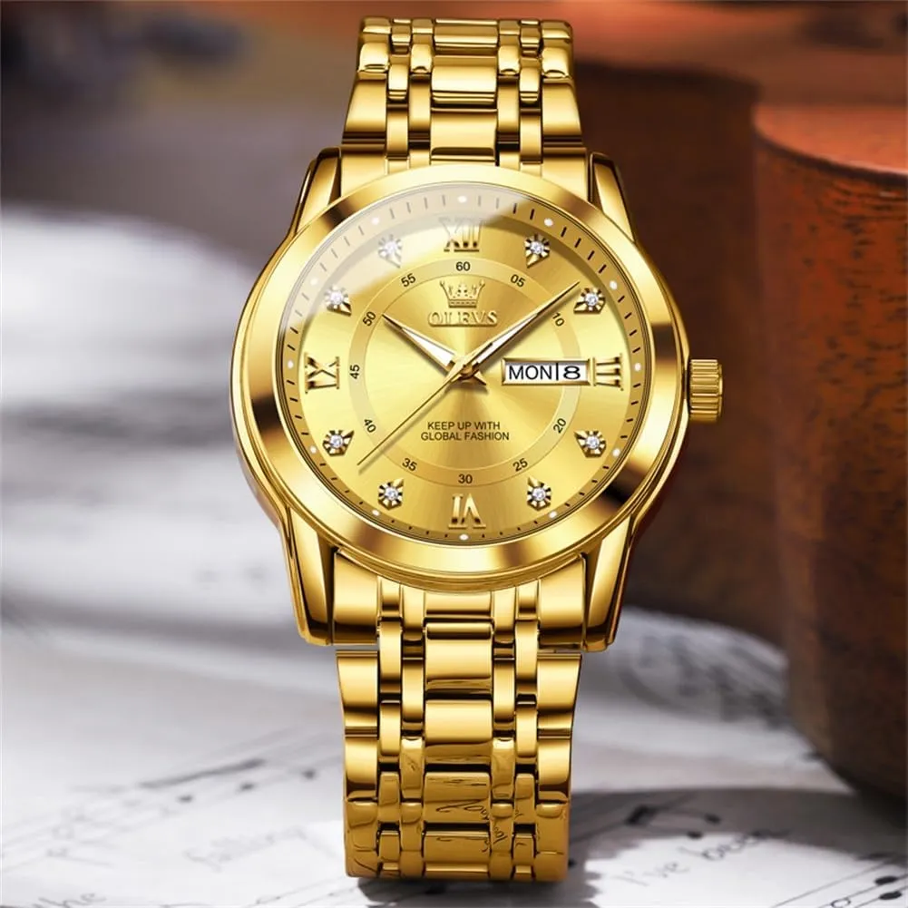 Luminous Date Diamond Men Silver Watch OLEVS Watch for Men Classic Business homemaking display endurance somehow wan Dress Analog Quartz Stainless Steel Waterproof 