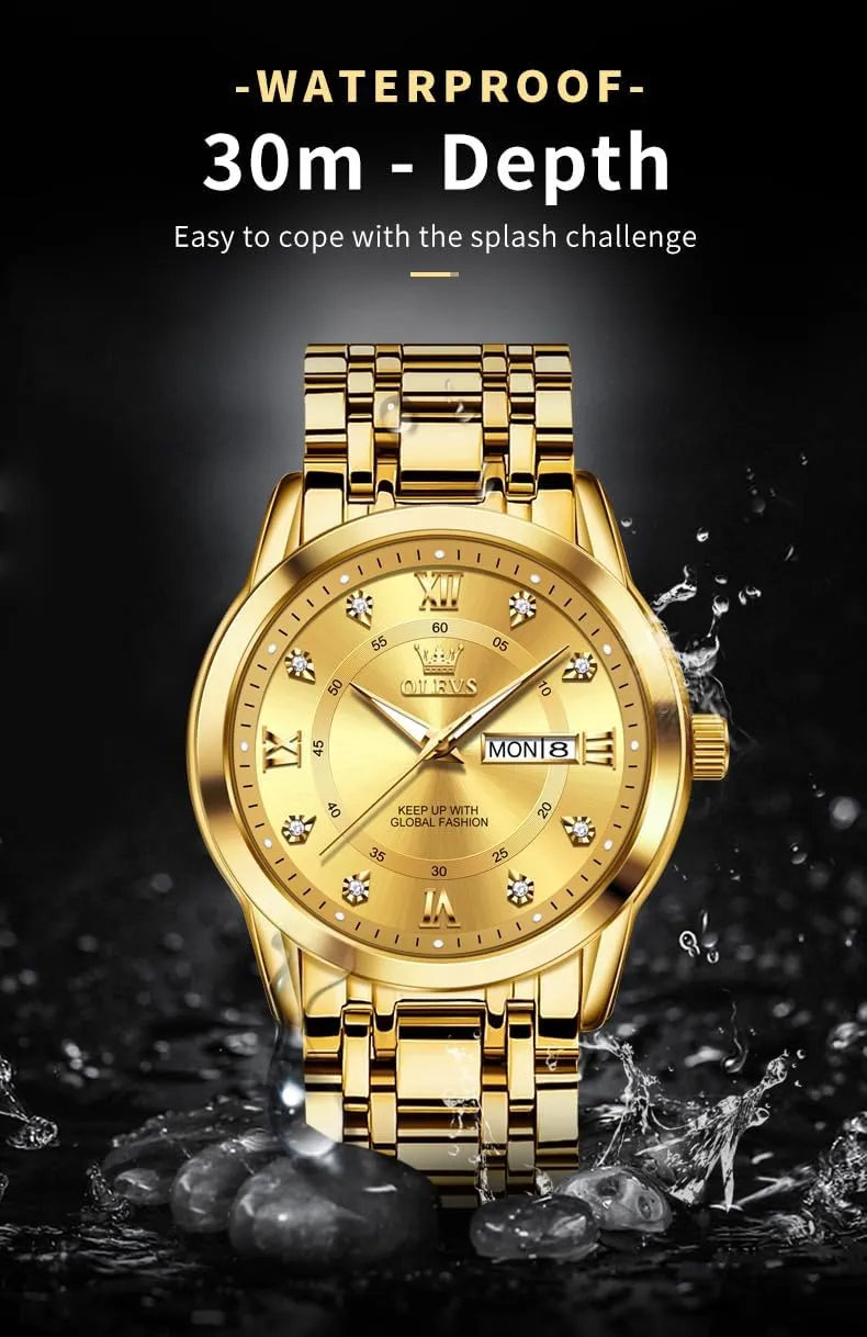 Luminous Date Diamond Men Silver Watch OLEVS Watch for Men Classic Business homemaking display endurance somehow wan Dress Analog Quartz Stainless Steel Waterproof 