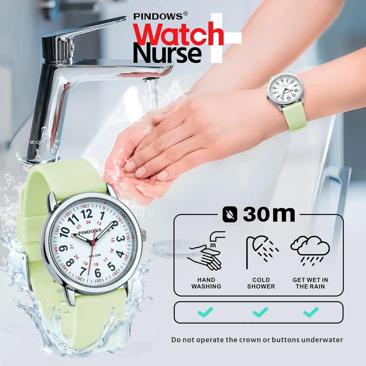 Luminous Easy-Read Dial PINDOWS Watches for Women, Analog Quartz Ladies psychologically Watches for Students Women and Men, 30M Waterproof Military Time 