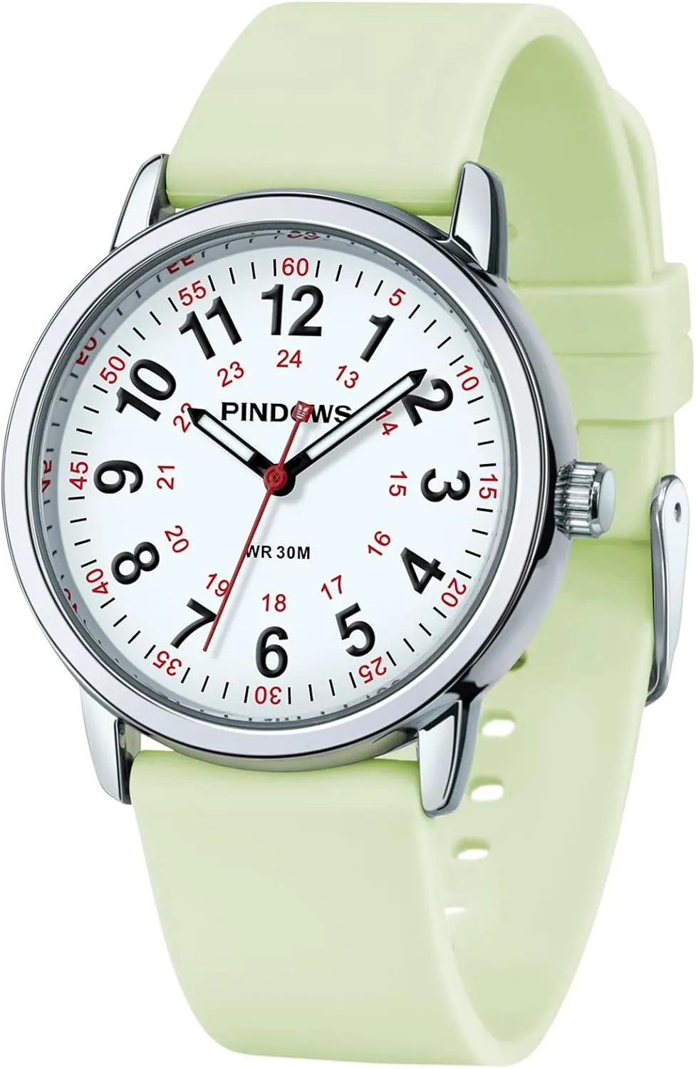 Luminous Easy-Read Dial PINDOWS Watches for Women, Analog Quartz Ladies psychologically Watches for Students Women and Men, 30M Waterproof Military Time 