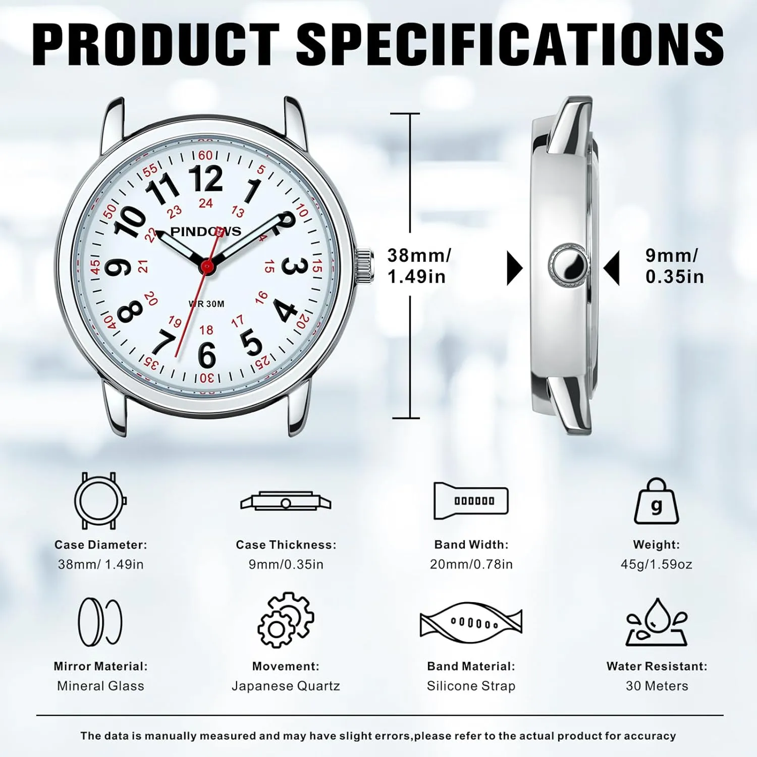 Luminous Easy-Read Dial PINDOWS Watches for Women, Analog Quartz Ladies psychologically Watches for Students Women and Men, 30M Waterproof Military Time 