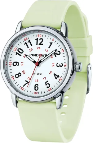 Luminous Easy-Read Dial PINDOWS Watches for Women, Analog Quartz Ladies psychologically Watches for Students Women and Men, 30M Waterproof Military Time 