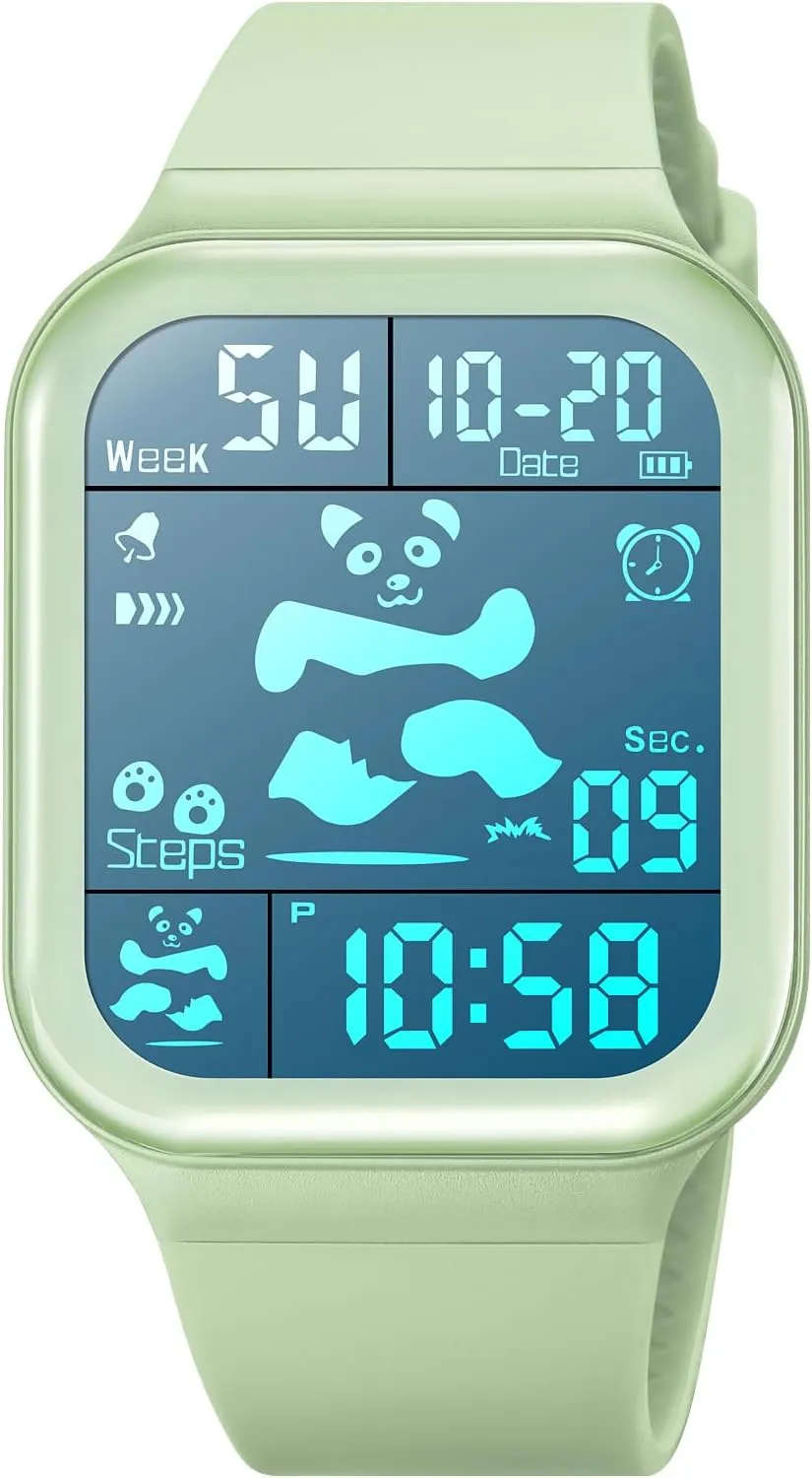 Luminous LED Display Silicone fabricate ceremonial flag digitize Strap Wrist Watch for Men Women Cute Panda Pattern Gosasa Square Digital Watch Men Women Sports Waterproof Multifunction Large Face 
