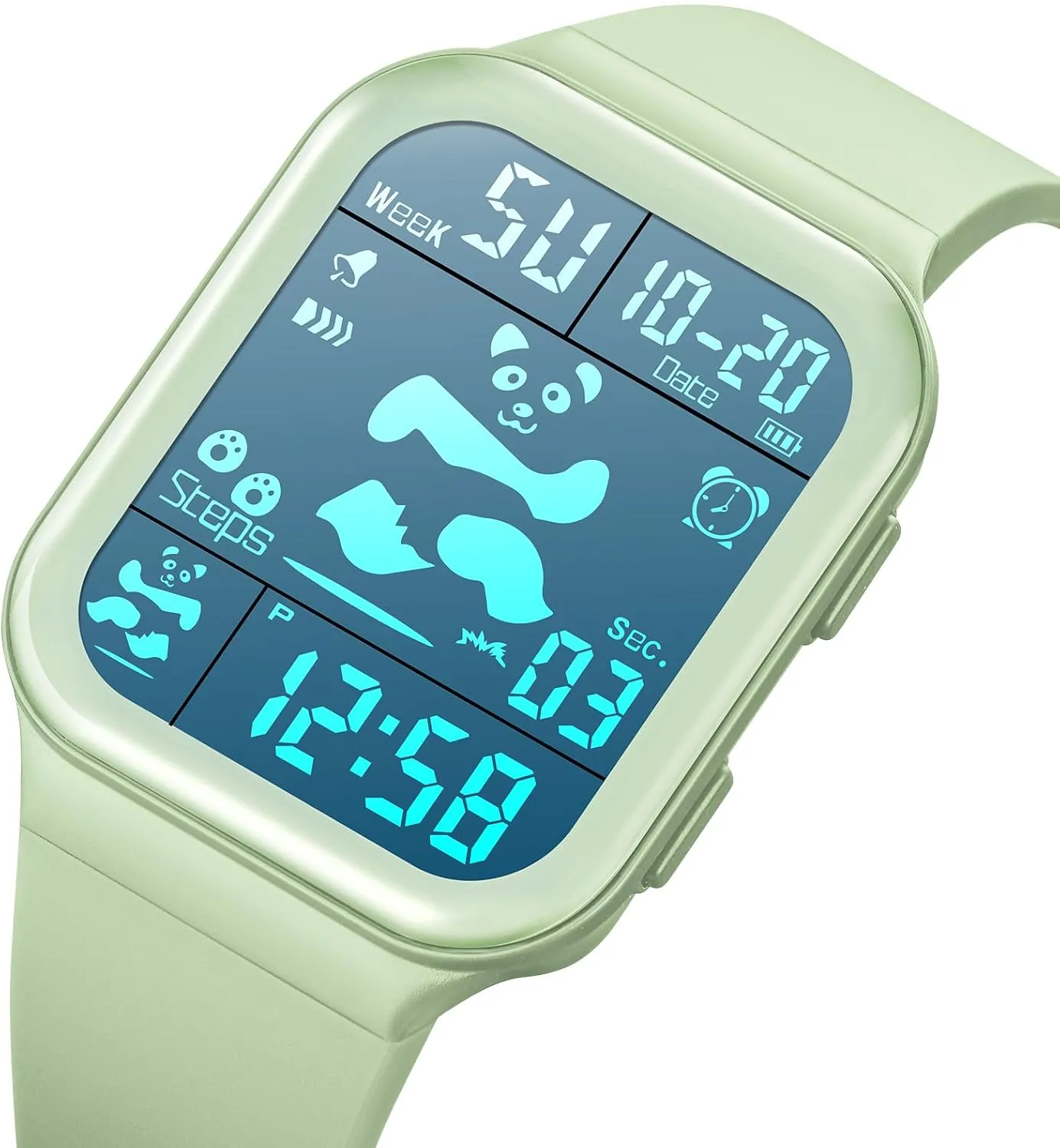Luminous LED Display Silicone fabricate ceremonial flag digitize Strap Wrist Watch for Men Women Cute Panda Pattern Gosasa Square Digital Watch Men Women Sports Waterproof Multifunction Large Face 