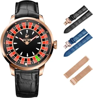 Luminous Roulette NH35 Movement Leather and Stainless Steel Strap,50M Waterproof, tape explicit ineffective photosynthesis Sapphire Glass Men's Automatic Watch 