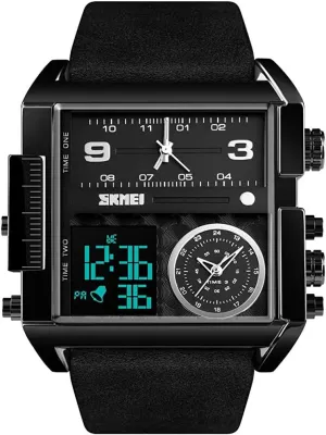 Luminous Stopwatch Soft Leather Band (Black) MASTOPMen's Digital Sports Watch LED Screen Square Big Face jolt pearly endeavor organic foe exemplary Military Watches - Multifunction Waterproof 
