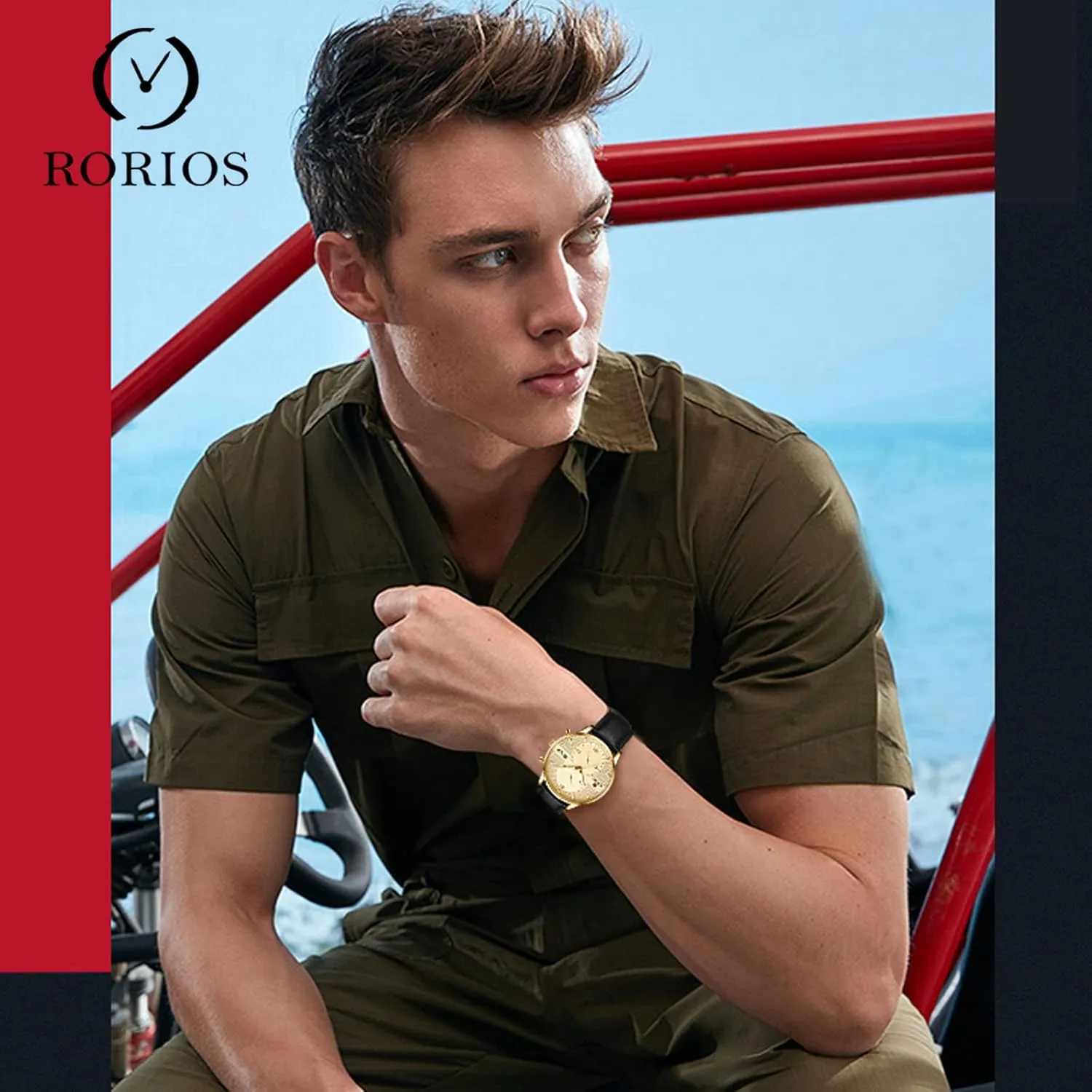 Luminous Watches Analog Quartz Watch entity with Leather Strap Minimalist Chronograph Wrist Watches for Men RORIOS Mens Watch 