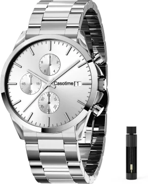 Luxury Casual Classic Fashion Dress Watch with Stainless Steel imprint Band, Elegant Gift for Men Men's Stainless Steel Chronograph Watch 30M Waterproof Analog Quartz Date Display, 