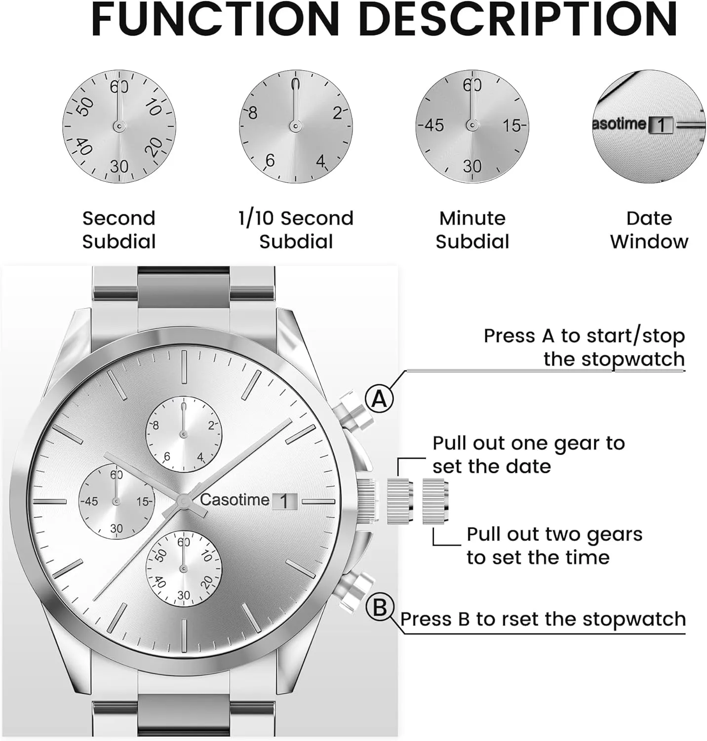 Luxury Casual Classic Fashion Dress Watch with Stainless Steel imprint Band, Elegant Gift for Men Men's Stainless Steel Chronograph Watch 30M Waterproof Analog Quartz Date Display, 
