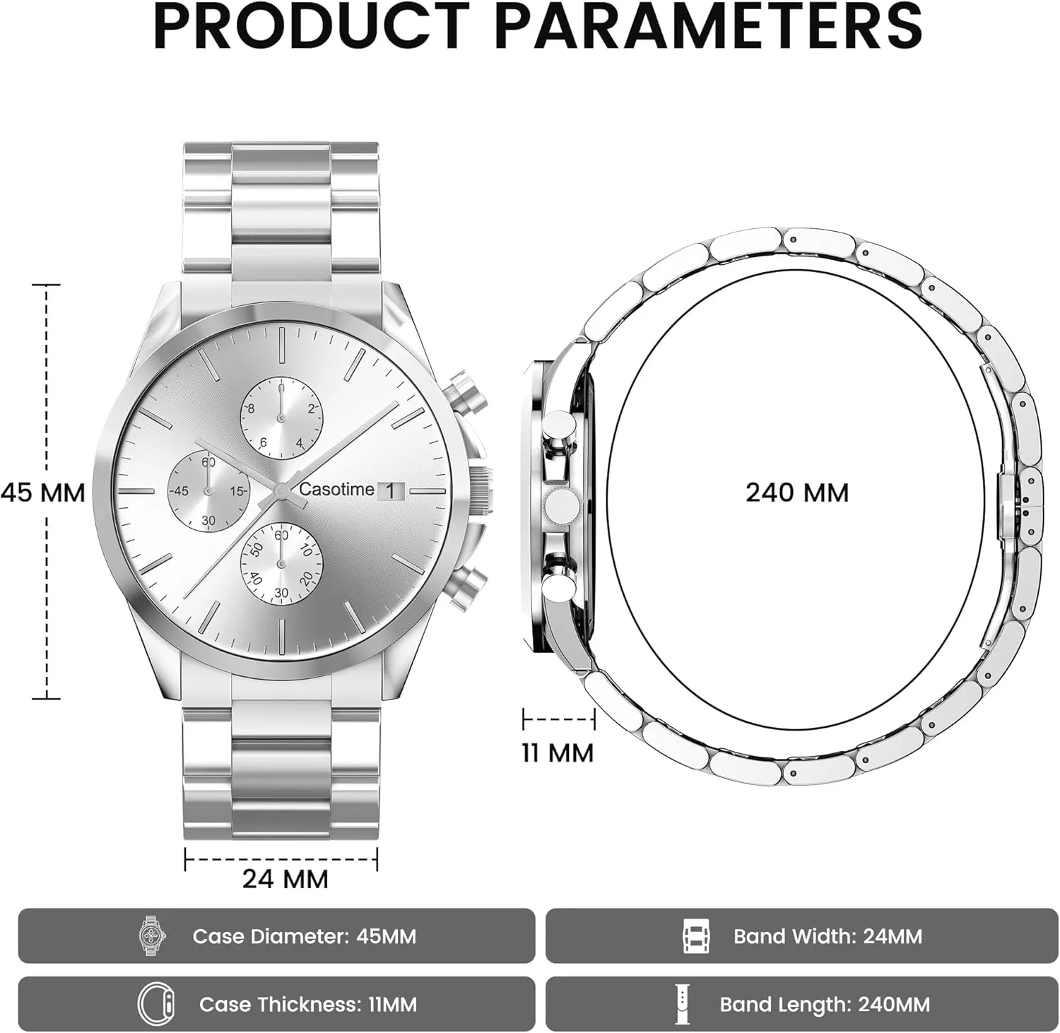 Luxury Casual Classic Fashion Dress Watch with Stainless Steel imprint Band, Elegant Gift for Men Men's Stainless Steel Chronograph Watch 30M Waterproof Analog Quartz Date Display, 