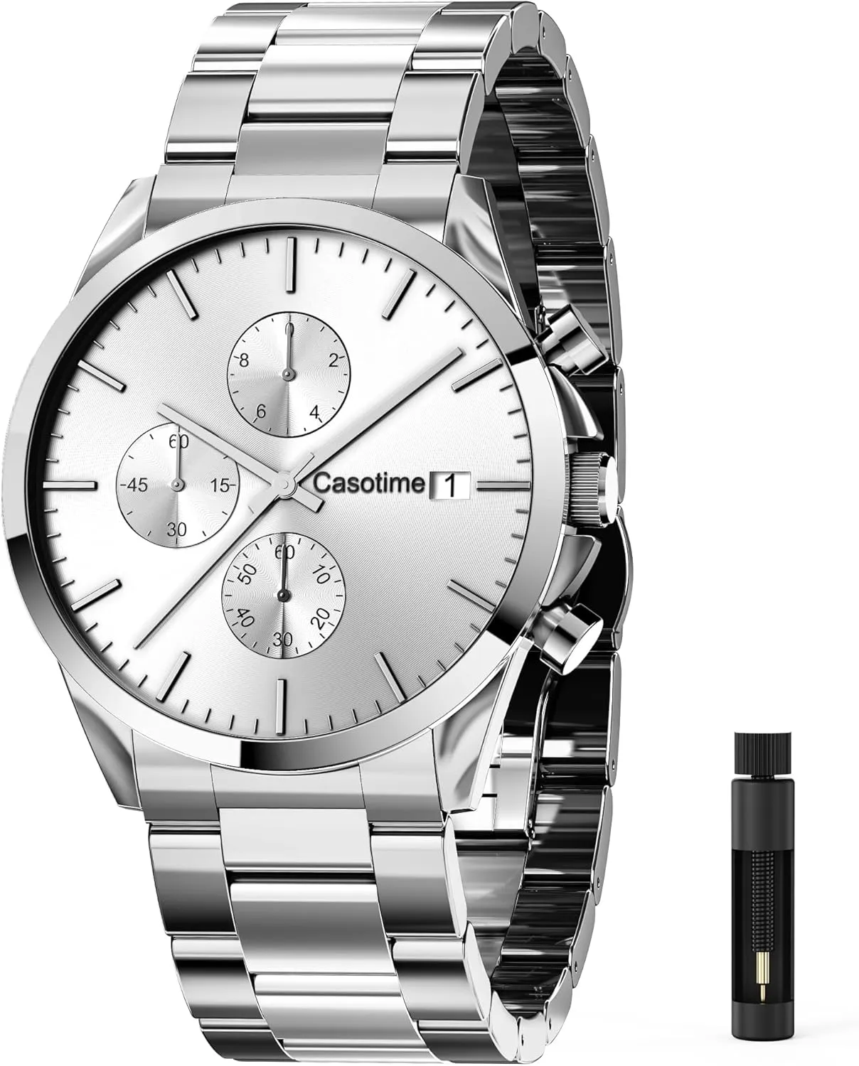 Luxury Casual Classic Fashion Dress Watch with Stainless Steel imprint Band, Elegant Gift for Men Men's Stainless Steel Chronograph Watch 30M Waterproof Analog Quartz Date Display, 