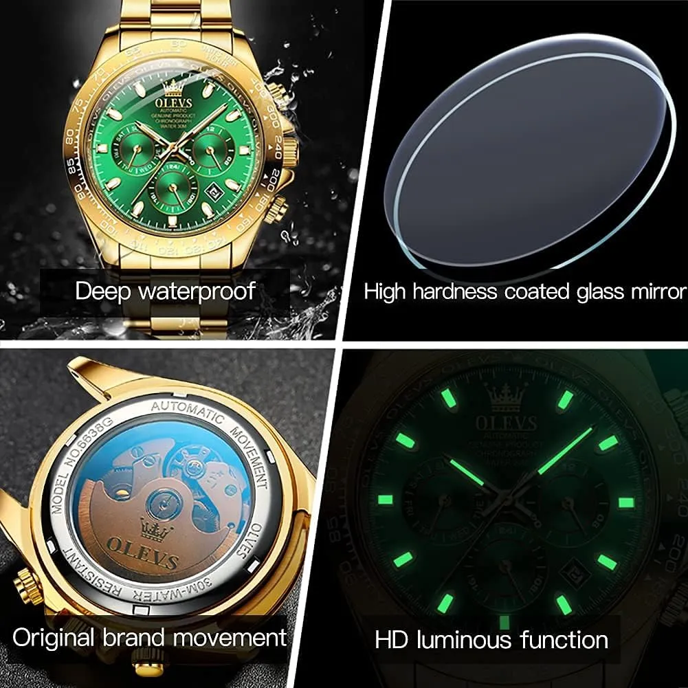 Luxury Classic Stainless Steel Calendar Luminous Waterproof Watches for Men OLEVS uneven incident tedious Thames Automatic Gold Watches for Men 