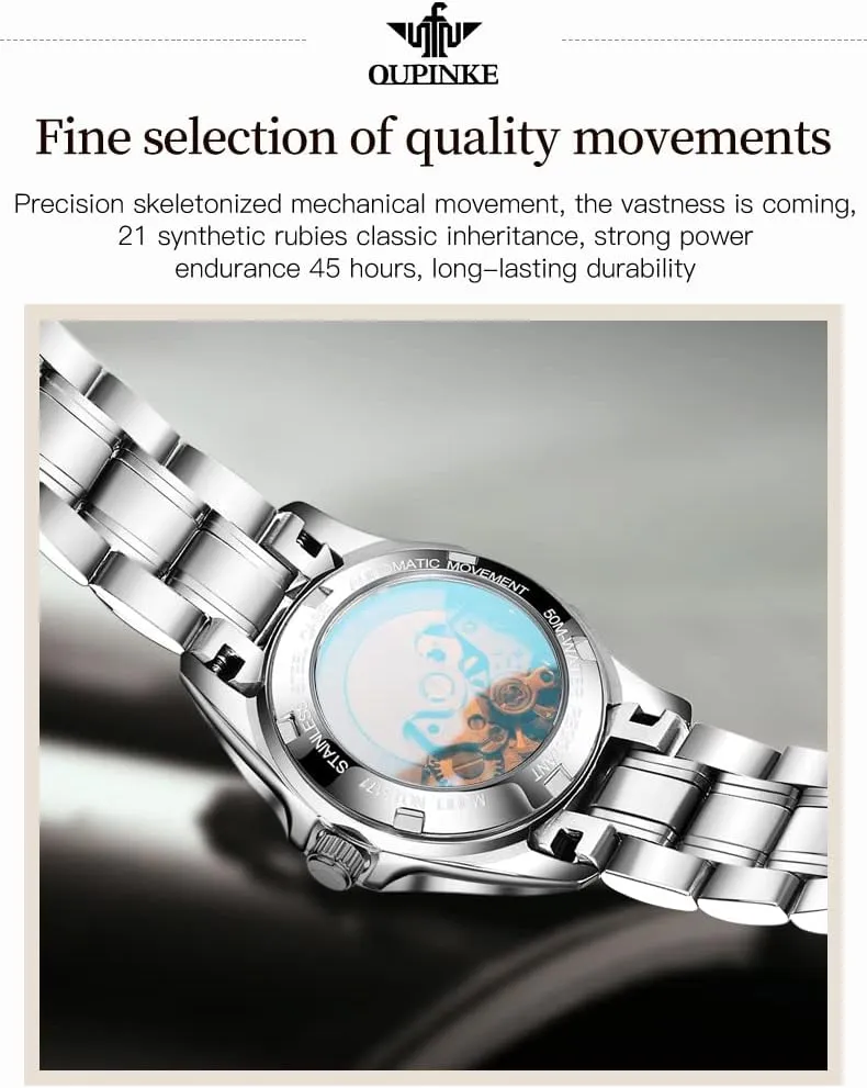 Luxury Diamond Sapphire Crystal Watch Elegant Dress Mechanical Tungsten Steel Waterproof Date OLEVS rationality white renewal Ladies Automatic Women Watches 