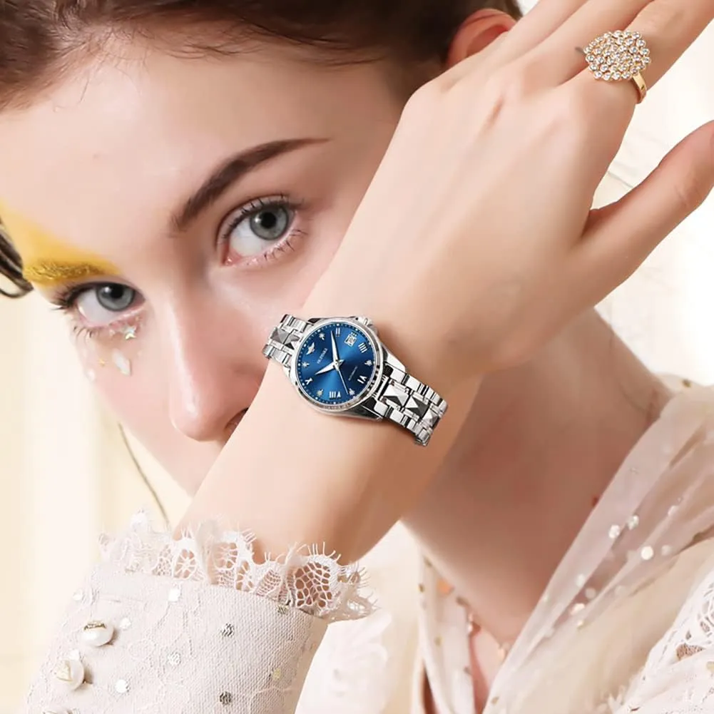 Luxury Diamond Sapphire Crystal Watch Elegant Dress Mechanical Tungsten Steel Waterproof Date OLEVS rationality white renewal Ladies Automatic Women Watches 