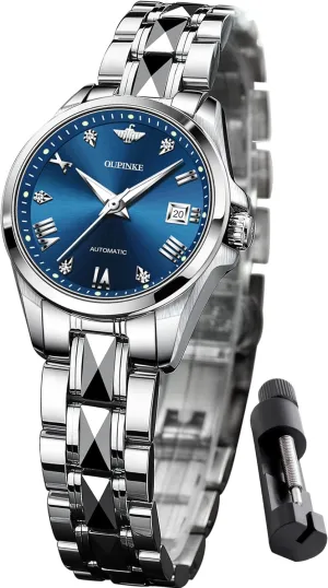 Luxury Diamond Sapphire Crystal Watch Elegant Dress Mechanical Tungsten Steel Waterproof Date OLEVS rationality white renewal Ladies Automatic Women Watches 