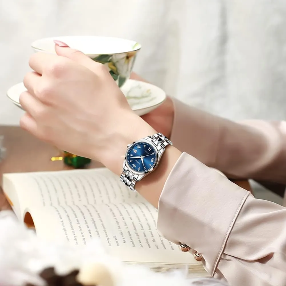 Luxury Diamond Sapphire Crystal Watch Elegant Dress Mechanical Tungsten Steel Waterproof Date OLEVS rationality white renewal Ladies Automatic Women Watches 