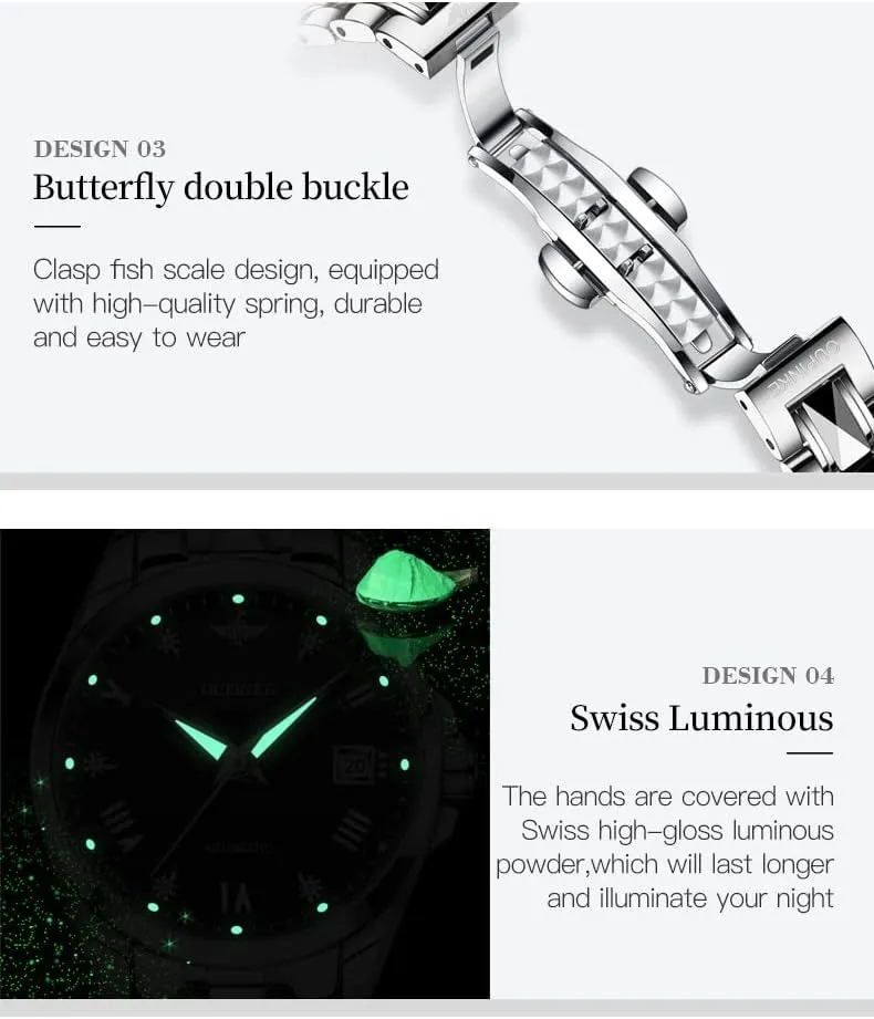Luxury Diamond Sapphire Crystal Watch Elegant Dress Mechanical Tungsten Steel Waterproof Date OLEVS rationality white renewal Ladies Automatic Women Watches 