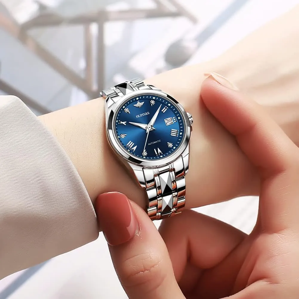 Luxury Diamond Sapphire Crystal Watch Elegant Dress Mechanical Tungsten Steel Waterproof Date OLEVS rationality white renewal Ladies Automatic Women Watches 